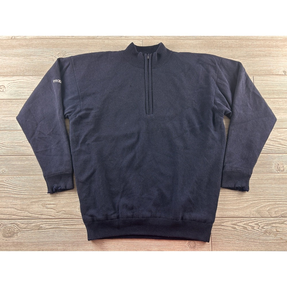 ProQuip Mens XL Lambswool Water Repellent Quarter Zip Sweater Navy Blue Golf